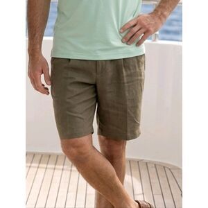 Tommy Bahama 100% Silk Bourbon Havana Herringbone Pleated 9-Inch Shorts Men's 35